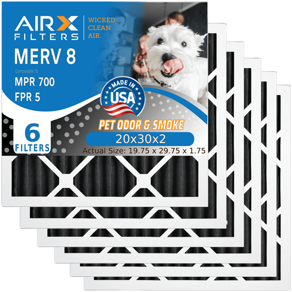20x30x2 Air Filter Odor Eliminator Carbon Filter MERV 8 Comparable to MPR 700 & FPR 5 AC HVAC Premium USA Made 20x30x2 Furnace Filters by AIRX FILTERS WICKED CLEAN AIR. 6 Pack
