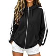 thumbnail image 2 of Zip Up Hoodie for Women Long Sleeve Drawstring Oversized Sweatshirt Jacket Side White Stripe Sweatshirts Black 2XL, 2 of 8