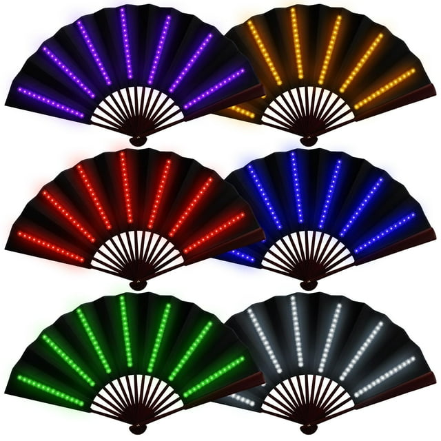 Ventilador plegable Roowest Rave Light Up con batería LED, 6 unidades, negro