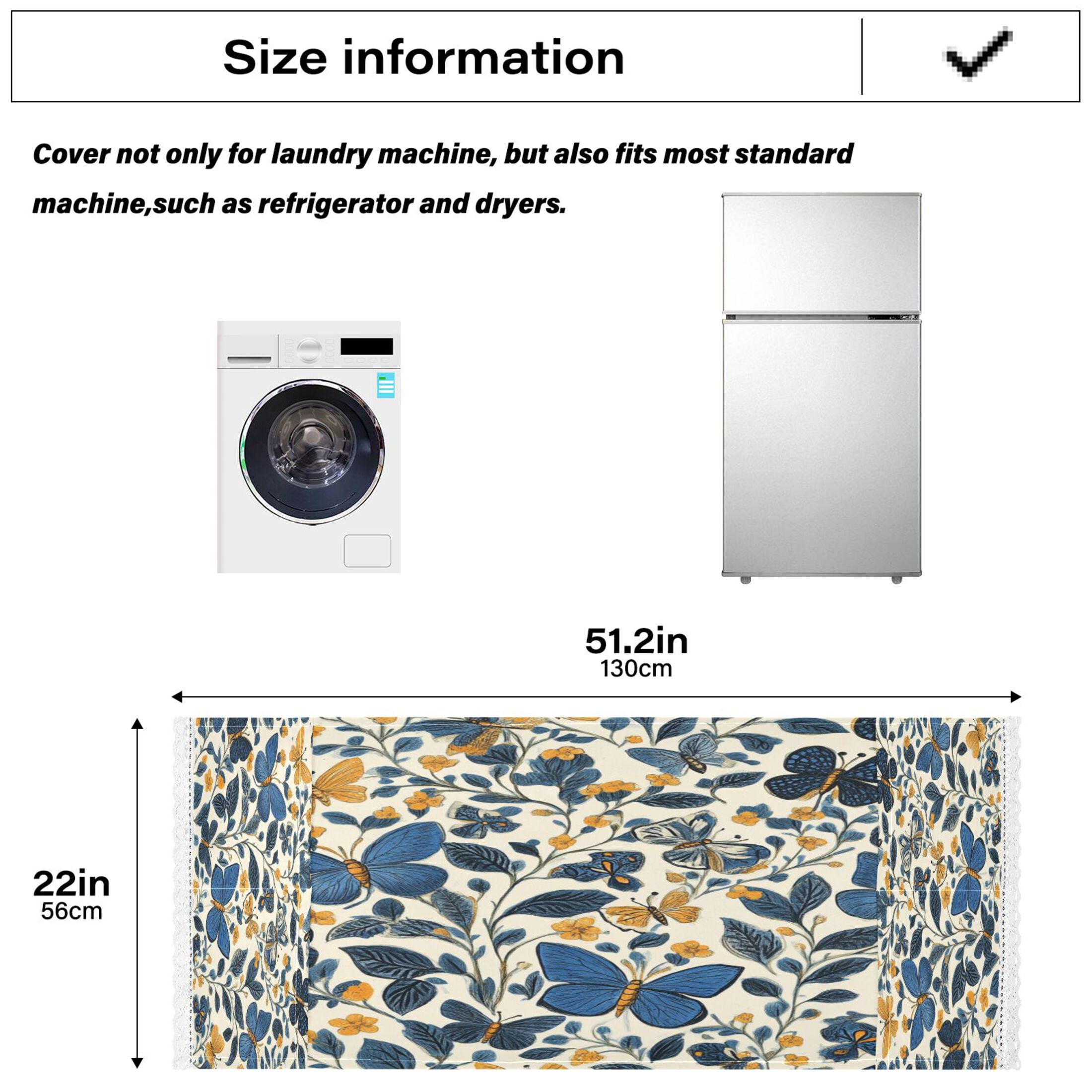 Blue ButterfliesWasher and Dryer Covers Dust-Proof and Oil Resistant Fridge Cover with 4 Storage Pockets Washing Machine Top Cover for Laundry Kitchen Home 51.2 x 22 In