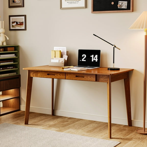 KULAGAGA Solid wood Leg Computer Desk Office Computer Desk Wood Writing Gaming Desk Workstation Desk for Home Office