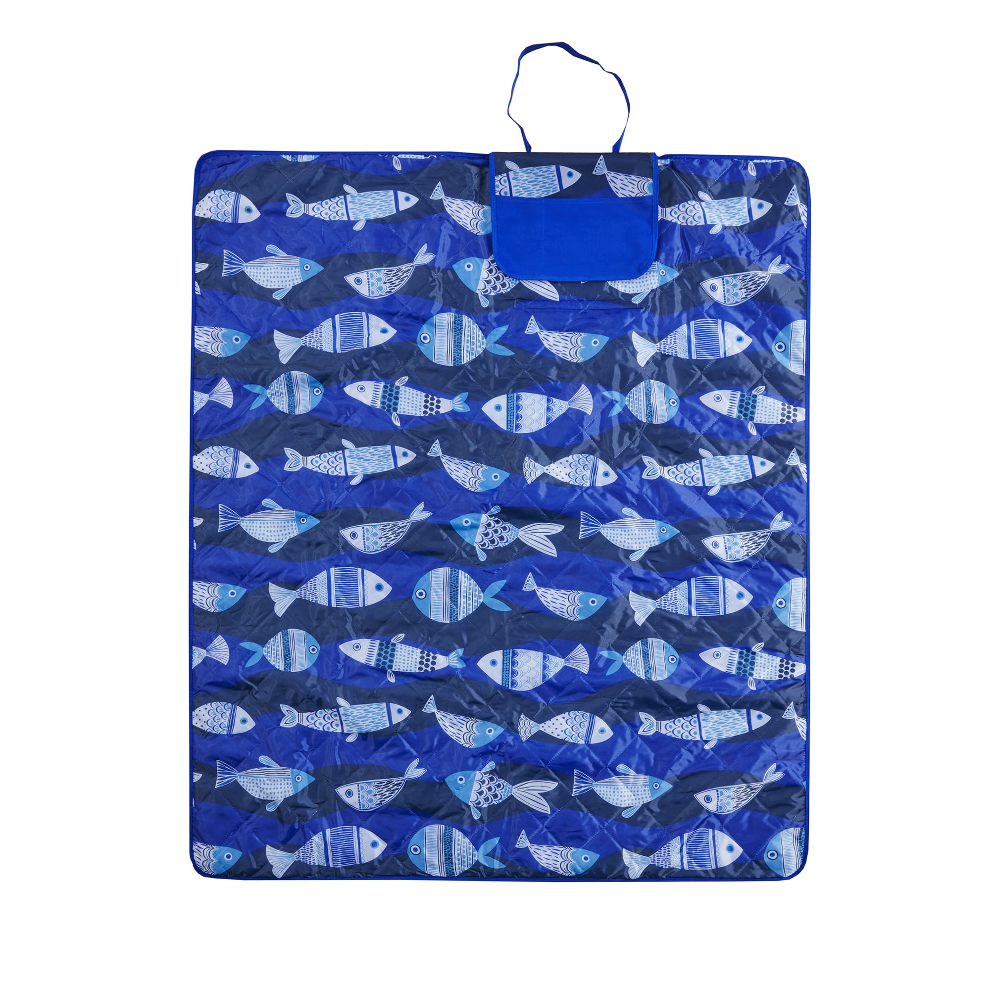 Mainstays Oversized Waterproof Outdoor Blanket, 60×70, Fish Print Royal