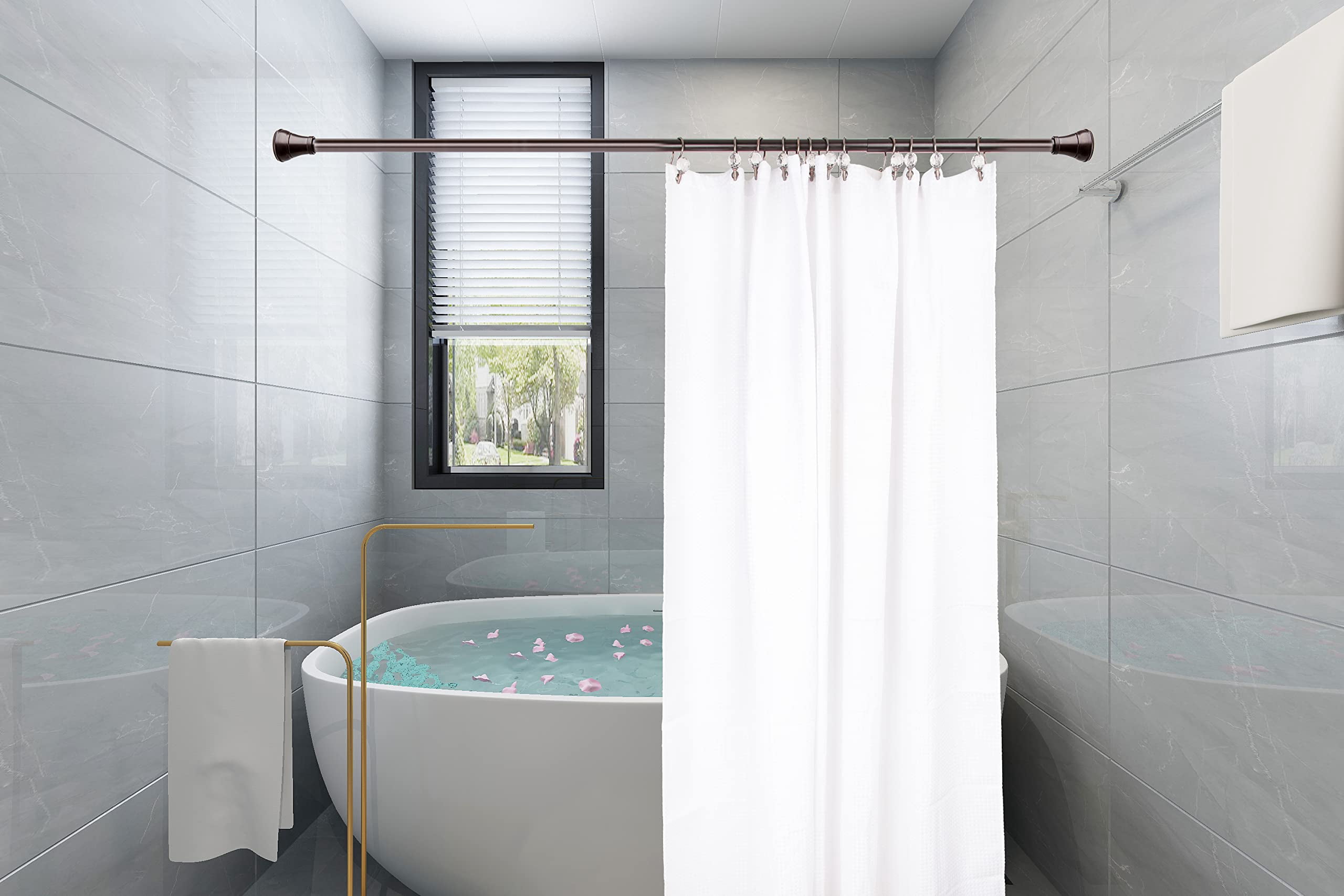 Utopia Alley Shower Hooks - Double Shower Curtain Rings for Bathroom - Rust Proof Shower Curtain Hooks for Shower Curtain - Shower Curtain Rings with Crystal Design - Set of 12, Oil Rubbed Bronze