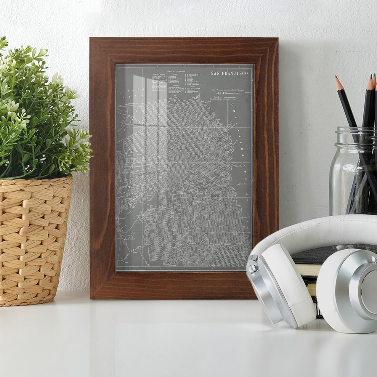 City Map of San Francisco -Framed Print w/glass-Chestnut