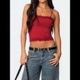 thumbnail image 4 of Camiseta Sin Mangas para Mujer, con Tirantes Finos Ajustables, Camisola Corta con Ribete de Encaje, Estilo Y2K, para Salir en Verano. Rojo L, 4 of 10