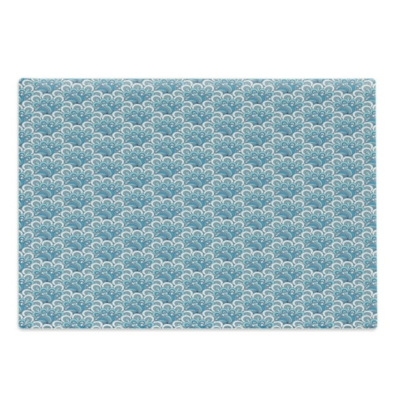 Grey Blue Cutting Board, Vintage Flower Pattern with Swirled Lines Spirals and Scales Blooming Nature, Decorative Tempered Glass Cutting and Serving Board, Large Size, Multicolor, by Ambesonne