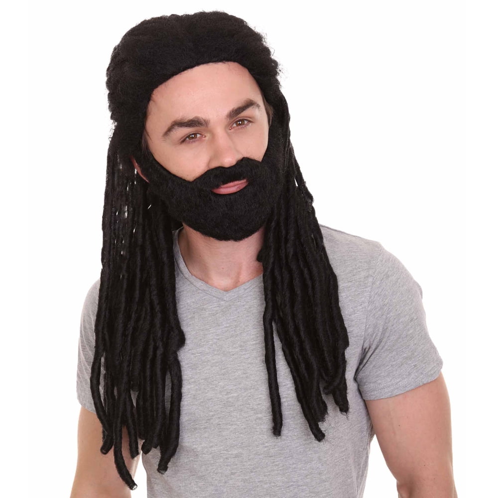 HPO Adult Men's Iconic Wig, Long Length Black Color Braided Hair, Breathable Capless Cap Design, Synthetic Fiber