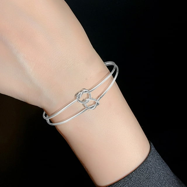 Gold Tone Bridesmaid Jewelry Set Delicate Knot Chain Alloy Open Bangle Bracelets For Women