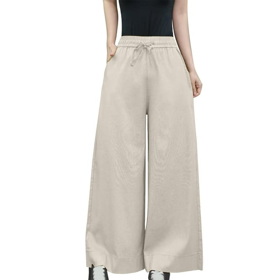 Casual High Waisted Pants for Women Solid Color Long Pants Cotton Linen Straight Trousers Palazzo Comfortable Autumn Outfit Solid Color Trousers Casual Daily Office Wear