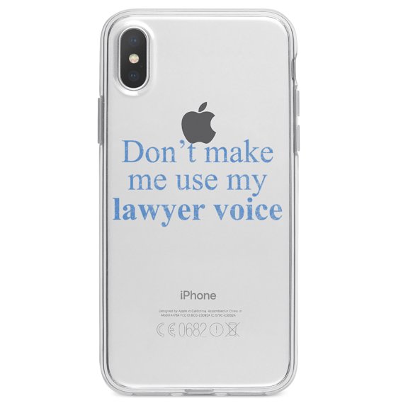 DistinctInk Clear Shockproof Hybrid Case for iPhone XR (6.1" Screen) - TPU Bumper Acrylic Back Tempered Glass Screen Protector - Don't Make Me Use My Lawyer Voice