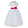 thumbnail image 2 of Ekidsbridal Girl Pageant Flower Girl Dress - White Lace Short Sleeve with Bow Sash LG2T-A (Size: 2-12), 2 of 3