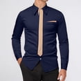 thumbnail image 2 of Mens Dress Shirt Solid with Tie Long Sleeve Slim Fit Formal Stand Collar Shirt for Work Navy L, 2 of 9
