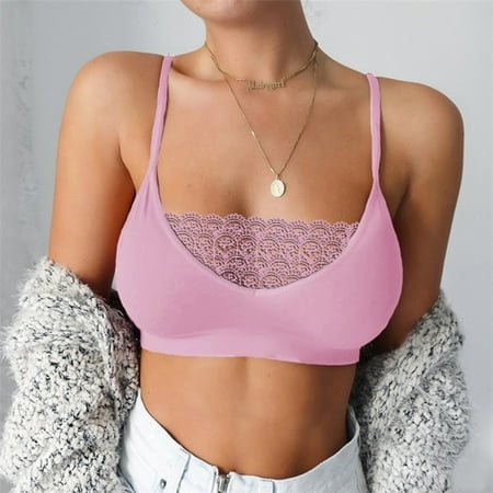 

QWERTYU Wireless Lace Bralettes for Women Plunge Bras Wireless Comfortable Bra Pink S