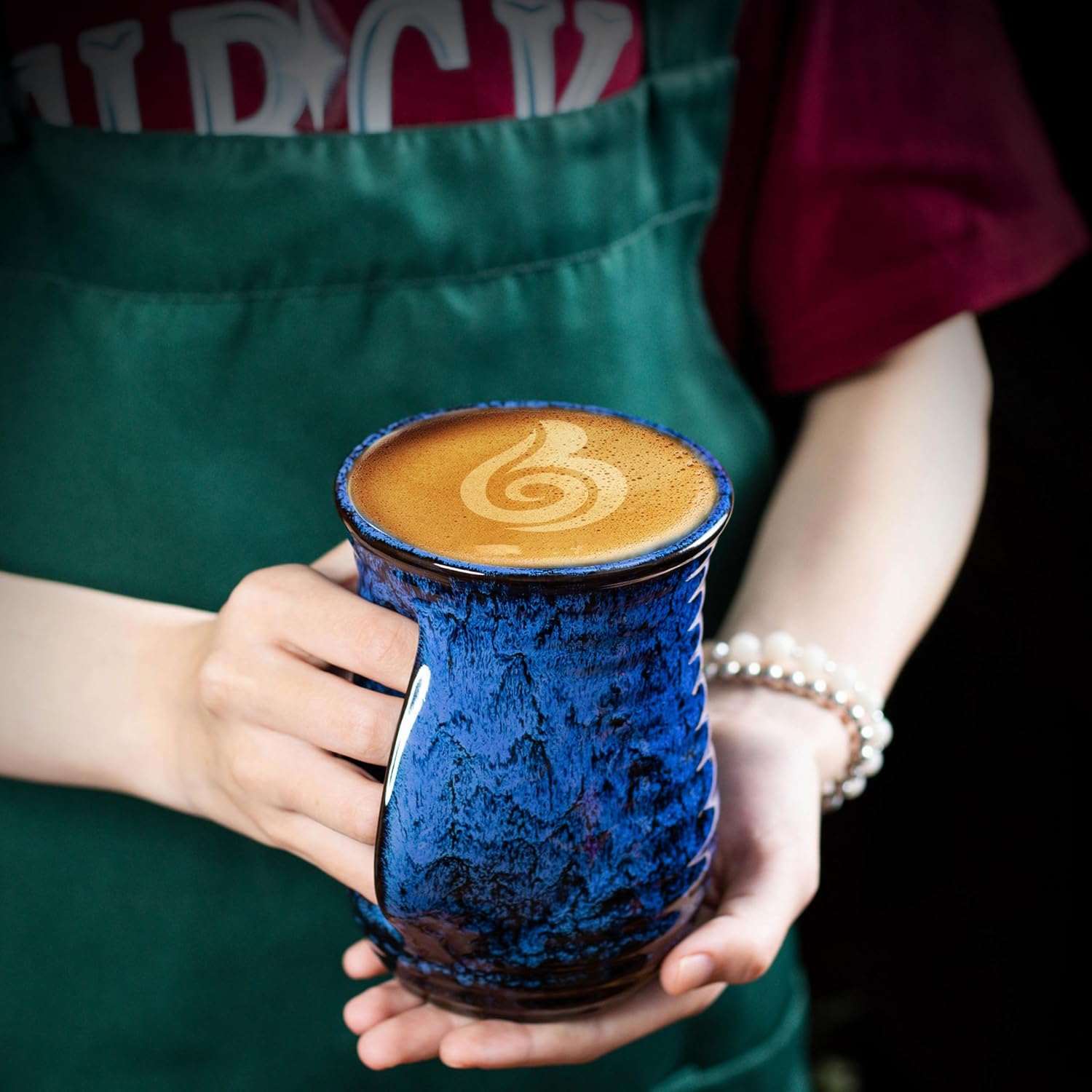 ABPETE 18oz Ceramic Hand Warmer Mug, Novelty Hand Warmer Coffee Mug, Tea Mug, Keep Your Hands Warm, Comfy Handwarmer, Microwave And Dishwasher Safe (Blue)