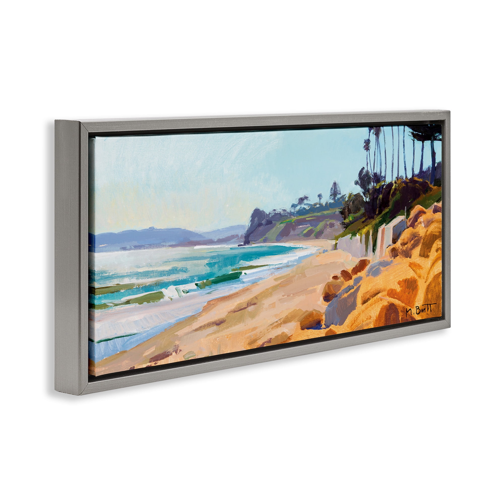 Stupell Industries Summer Beach Landscape Painting Nature Painting Gray Floater Framed Canvas Art Print Wall Art, 25 x 11