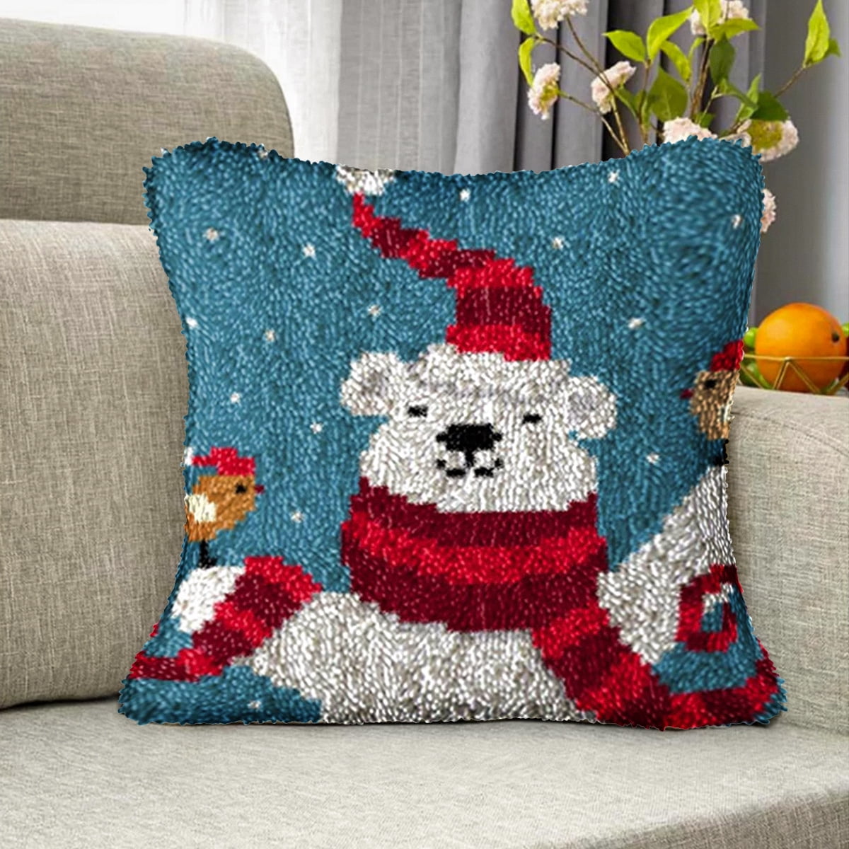 Latch Hook Pillow Kits for Adults pillow,latch hook pillow kits,Bear And Panda Embroidery Creative Craft Home Decor Ideal for Learning Pillow Making 43×43cm/17*17in