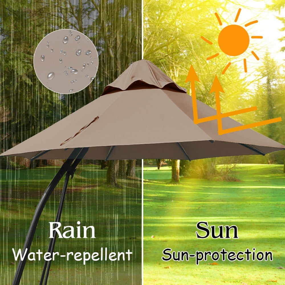 Aimee Lii 11 Feet Outdoor Cantilever Hanging Umbrella with Base and Wheels, Sunbrella Patio Umbrellas, Tan Aimee Lii 11 Feet Outdoor Cantilever Hanging Umbrella with Base and Wheels, Sunbrella Patio Umbrellas, Tan