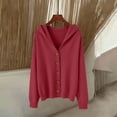 thumbnail image 6 of Women's Solid Color Button Front Hooded Sweater,Casual Open Cardigan Jacket with Cozy Fabric,Long Sleeve Loungewear Essential for Autumn and Winter Daily Wear,Soft Comfortable Outerwear Layer Red, 6 of 6