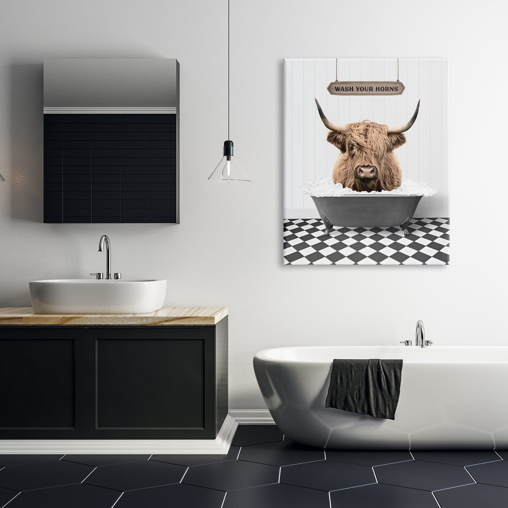 Stupell Industries Wash Your Horns Phrase Animals & Insects Painting Gallery Wrapped Canvas Print Wall Art, 36 x 48