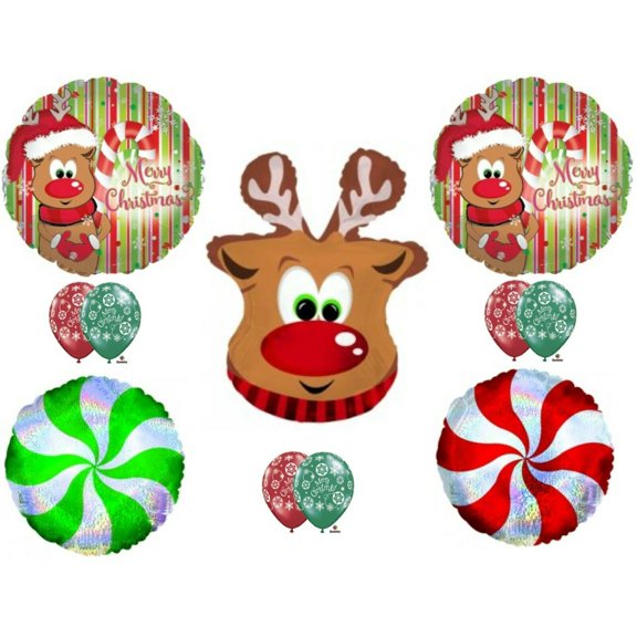Reindeer Merry Christmas Birthday party Balloons Decorations Supplies Rudolph
