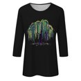 thumbnail image 4 of YUGYXL Three Quarter Sleeve Tshirts for Women Mardi Gras Fancy Printed Clothes Dressy Crew Neck Basic Fit Tees Theme Party Soft Tunic Tops Sales, 4 of 5