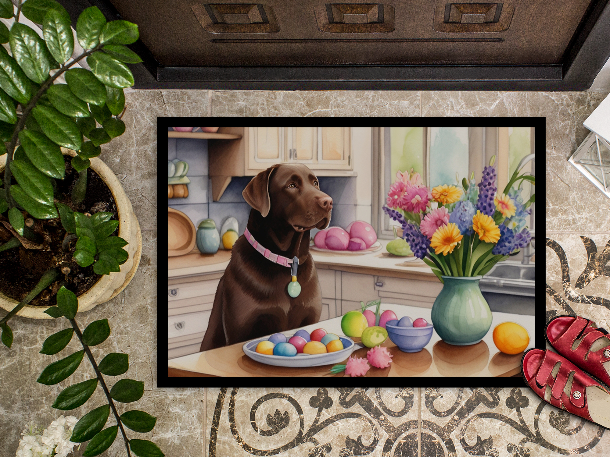Decorating Easter Yorkshire Terrier Doormat