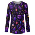 thumbnail image 6 of IYYVV Halloween Shirts for Women Long Sleeve Crewneck Casual Dressy Tops Funny Ghost Pumpkin Graphic Fall Fashion Top Purple M, 6 of 7