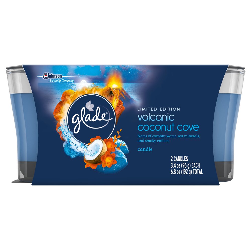 Glade Jar Candle Air Freshener, Volcanic Coconut Cove, 2 candles, 6.8