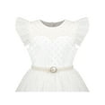 thumbnail image 5 of Girls Dress White Lace Mesh Diamond Pearl Flying Sleeve Formal Wedding 7 Years, 5 of 7
