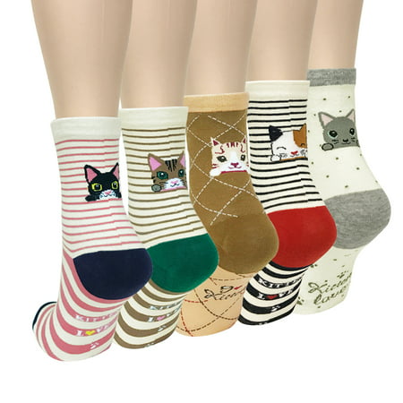 Wrapables® Novelty Animal Print Crew Socks (Set of 5), Cutie Cat