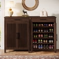 thumbnail image 3 of Tribesigns 5-Tier Shoe Cabinet, Shoe Cabinet with Louvered Doors & Drawer, Freestanding Wooden Shoe Rack Organizer with Adjustable Shelves for Entryway, Hallway, Closet, Black Walnut, 3 of 9