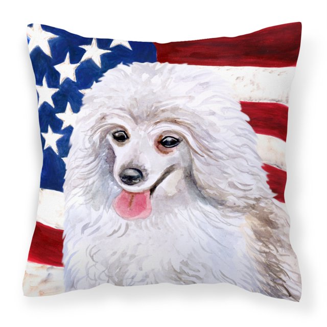 Almohada de lona Caroline's Treasures caniche blanco mediano bandera estadounidense