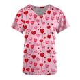 thumbnail image 4 of RKSTN Scrubs for Women Valentine's Day Colorful Hearts Print Trendy Spring Summer V Neck Color Block Short Sleeve Caregiver Nursing Work Top with Pockets, 4 of 5
