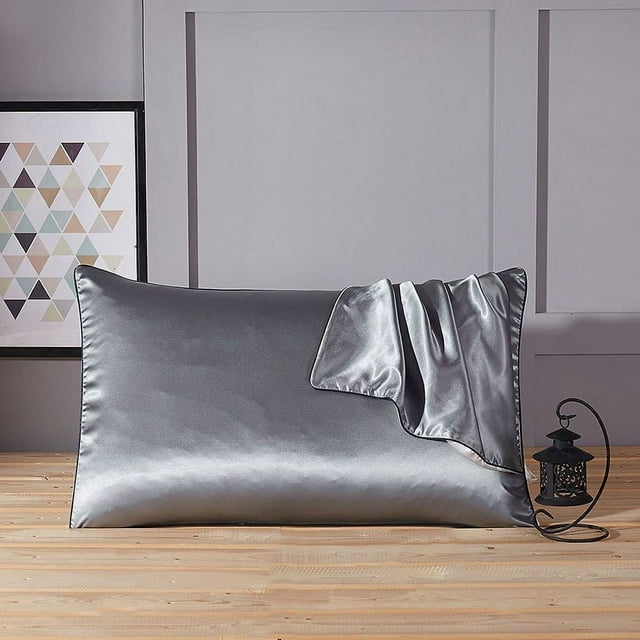 Fiudx Funda de Almohada de Seda, Antiedad, Beneficios para El Cuidado Del Cabello, Suavidad Lujosa, Comodidad En Cualquier Clima, Diseño de Apertura Tipo Sobre, Color Gris, Tamaño 48 X 74 Cm