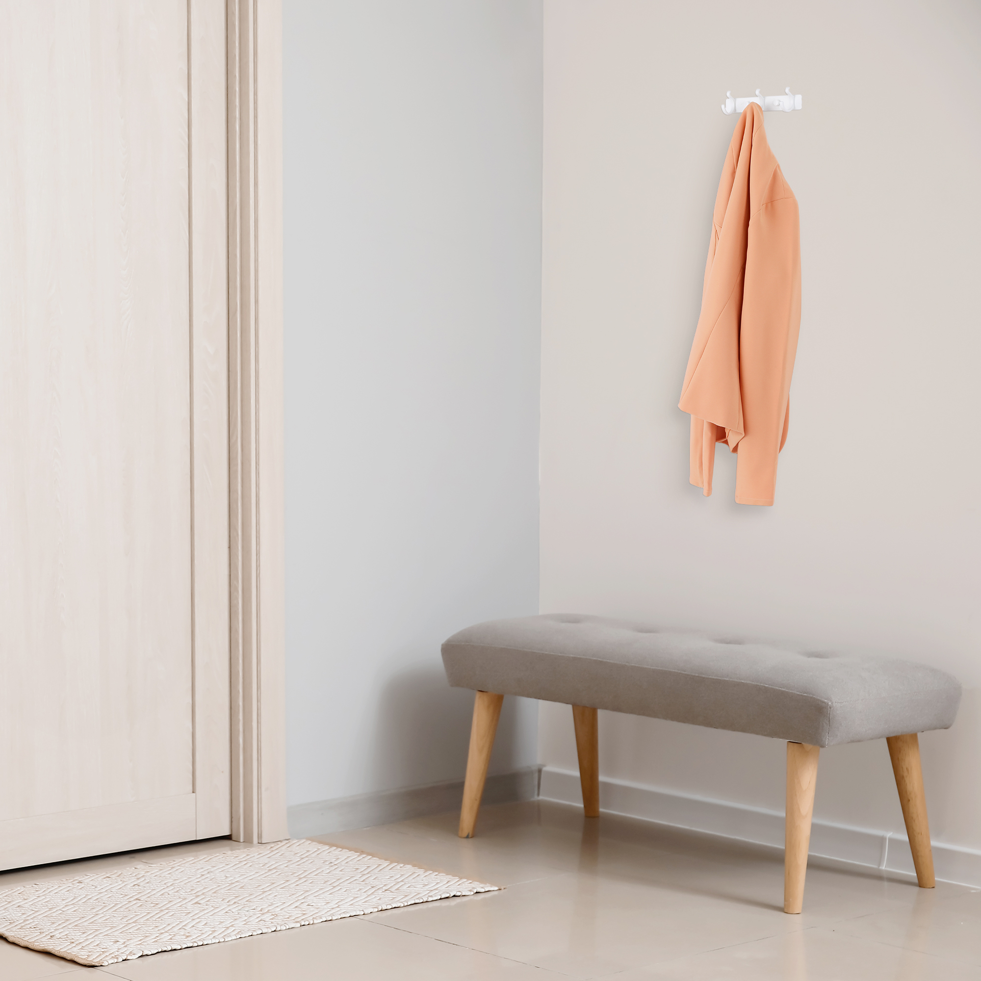 Unique Bargains 1 Pack Coat Rack Wall Mount Metal Coat Hook for Hanging with 3 Hooks White