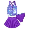 thumbnail image 6 of CHICTRY Girls 3-pc Swimsuit Floral Top with Bottoms and Skirts Bathing Suit Serene Camellia Purp 7-8, 6 of 7