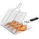 thumbnail image 4 of Cesta para parrilla de barbacoa, plegable en acero inoxidable, para cocinar pescado, verduras o camarones, con mango desmontable, cepillo para untar y bolsa de almacenamiento. (Tipo 1), 4 of 5