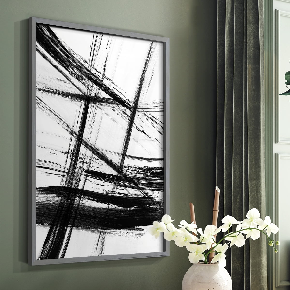 Organic Strokes in Gray Solid Wood 22 x 28 Framed Print
