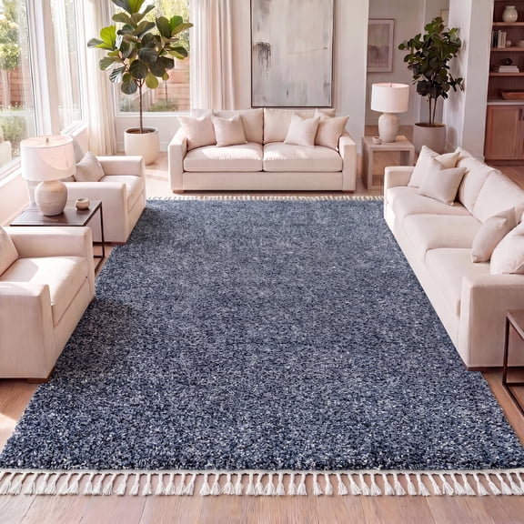 JONATHAN Y MCR100C-3 Mercer Shag Plush Tassel Denim Blue 3 ft. x 5 ft. Area Rug