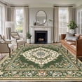 thumbnail image 2 of Green Boho Large Area Rugs for Bedroom Living Room, Soft Non Slip Carpet Bedside Rug, Chic Traditional Antique Geometric Rustic Rectangular Floor Cover Kitchen Accent Rug 8'x10' for Office, 2 of 9