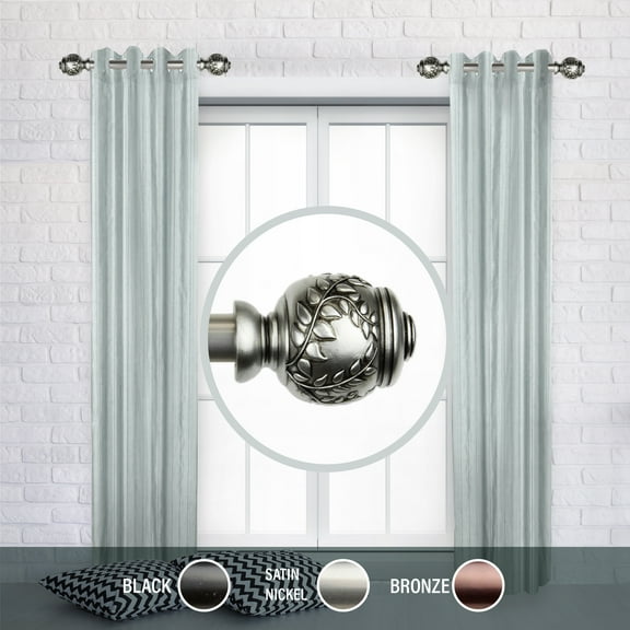 Domovina Luisa 1" Side Curtain Rods, 12-20 inches (Set of 2)-Color:Satin Nickel,Size:12-20"