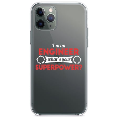 DistinctInk Clear Hybrid Case for Apple iPhone 13 Pro (6.1 Screen) - I m an Engineer What s Your Superpower - Tempered Glass Back