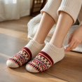 thumbnail image 4 of Adult Winter Slipper Socks Fleece Lined Thick Warm Floor Socks Non Slip Indoor House Socks Knit Ankle Cabin Socks Cozy Soft Gripper Bottom Bed Socks For Women Men Cold Weather (Beige), 4 of 4