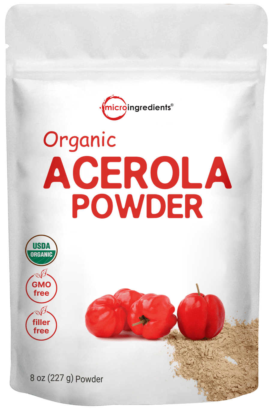 Certified Organic Acerola Cherry Powder, 8 Ounces, Rich in Natural Vitamin C, Gluten Free and NON-GMO