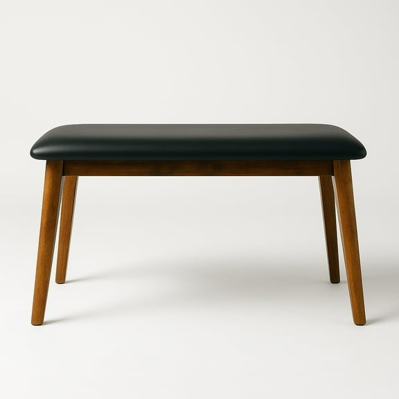 PJ Furniture NUBO Upholstered Bench, Mid-Century Modern Design with Faux Leather Seat and Wood Legs
