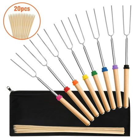 

Leylayray 8Pcs BBQ Retractable Barbecue Fork Stainless Steel Grilled Meat Barbecue Fork