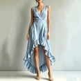 thumbnail image 6 of QUNYINEY Long Women Wedding Guest Dress Blue Sleeveless Formal Summer A Line Dress Slim Fit V Neck Party Ruffle Elegant Dresses, 6 of 8