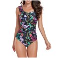 thumbnail image 2 of Modest One Piece Swimsuit for Women, Full Coverage Tankini Top with Attached Shorts, Removable Padded Bra and Tummy Control Waistband, Floral Print Bathing Suit, 2 of 7