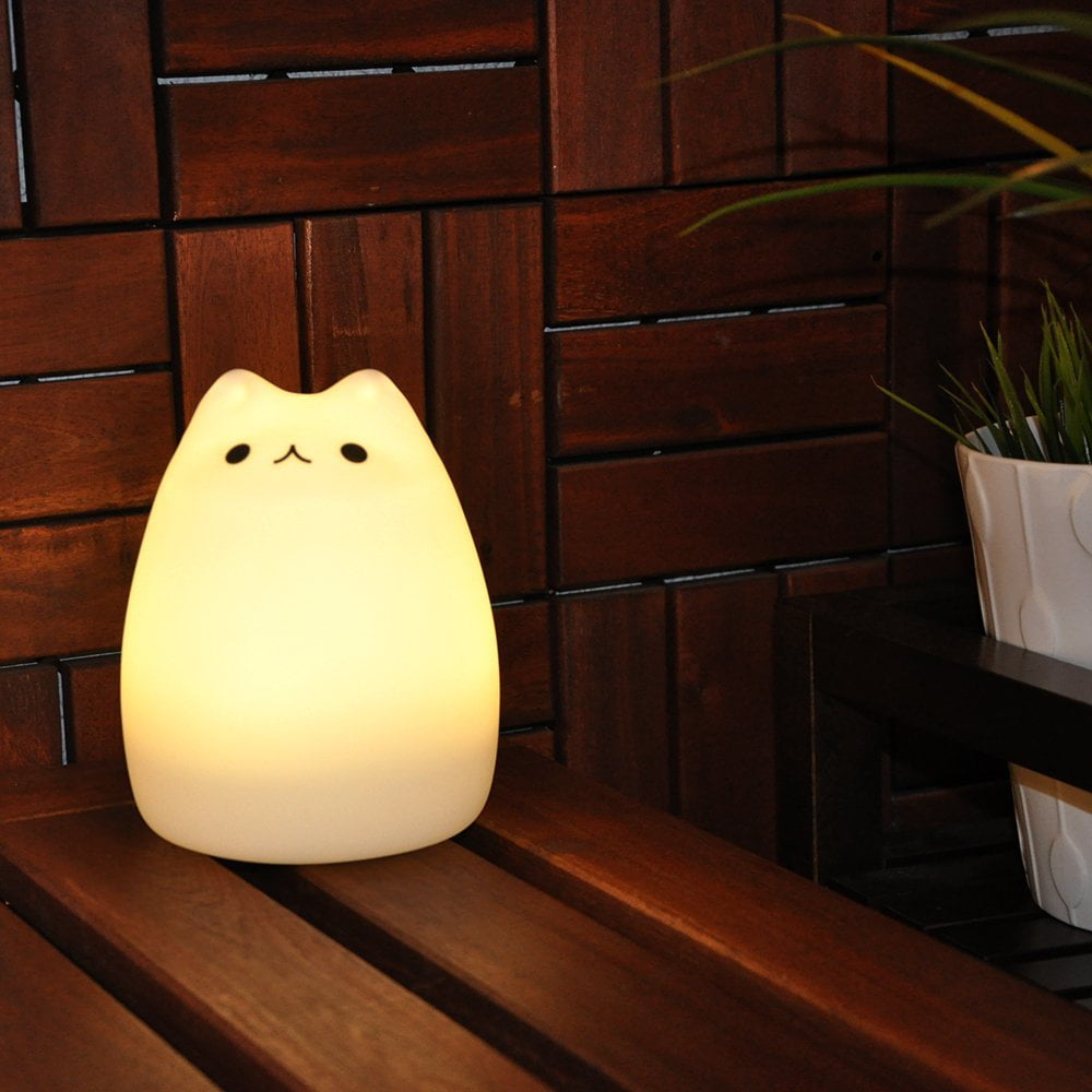 Goline Cute Kitty Led Children Night Light Multicolor Silicone Soft Goline Cute Kitty Led Children Night Light Multicolor Silicone Soft Baby Nursery Lamp Sensitive Tap Control Warm White 7 Color Breathing Dual