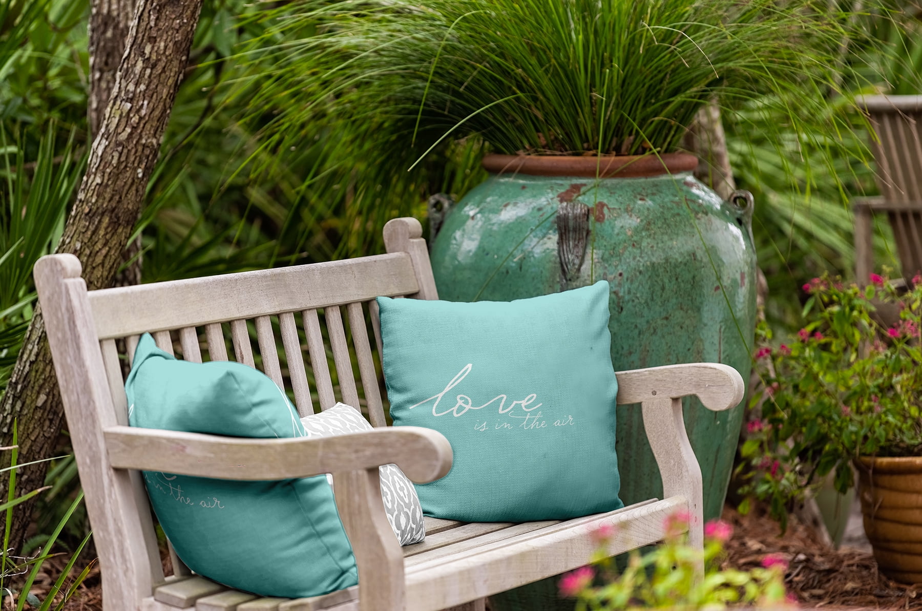 18"x18" Square Simply Daisy Valentines Love in the Air Poly Indoor/Outdoor Pillow, Blue Qty 1